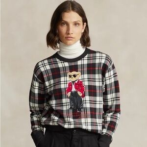 Polo by Ralph Lauren Black and Red Plaid Sweater with Bear Motif